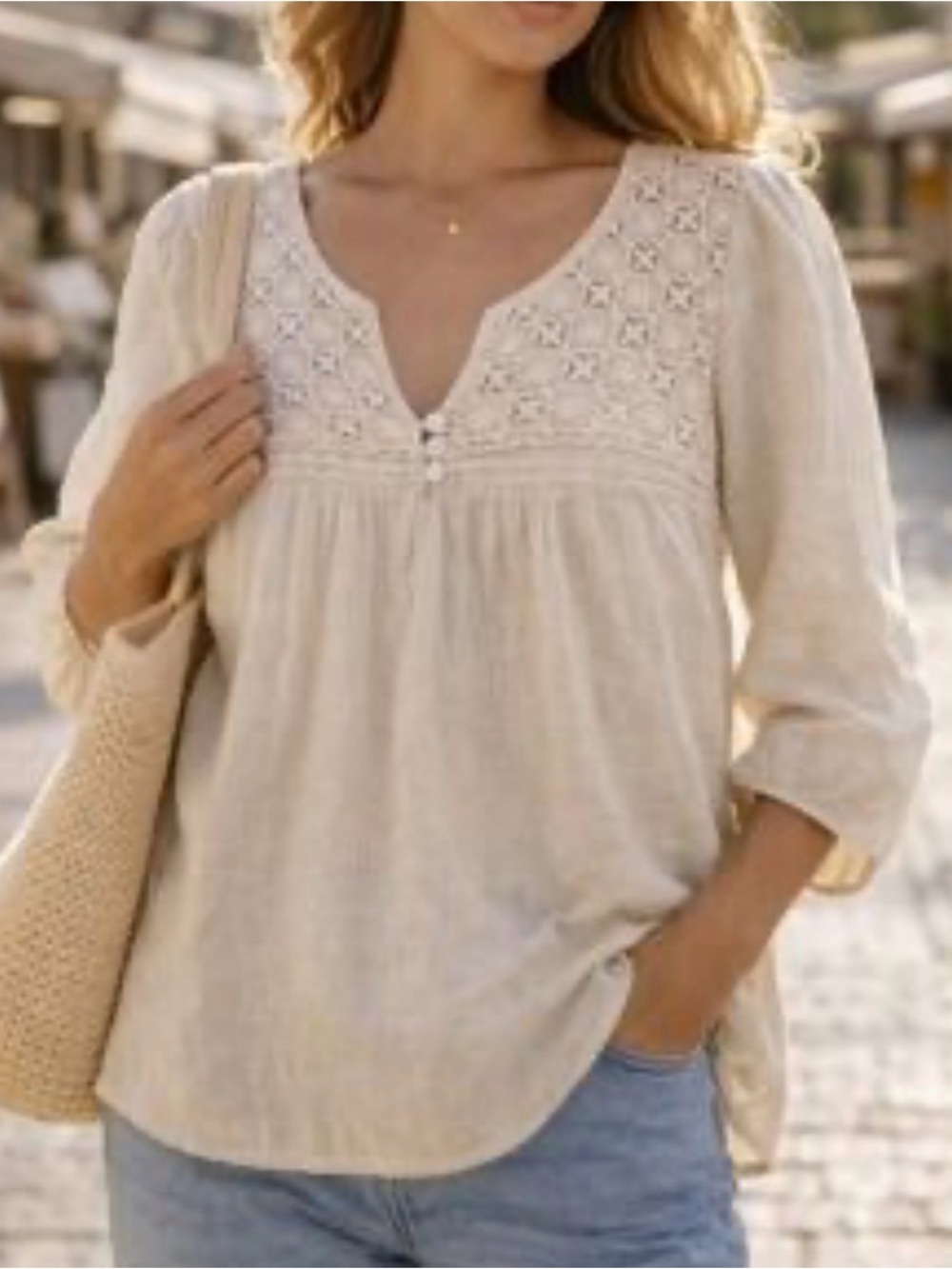 Melvin Cream Linen Coastal Boho Style Blouse
